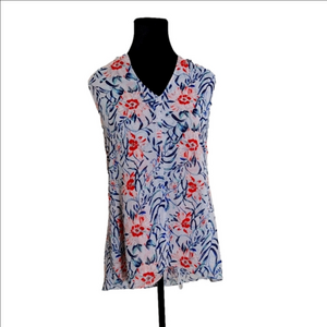 CABI Multicolor Floral Print Sleeveless V-Neck Blouse Women's Size Medium